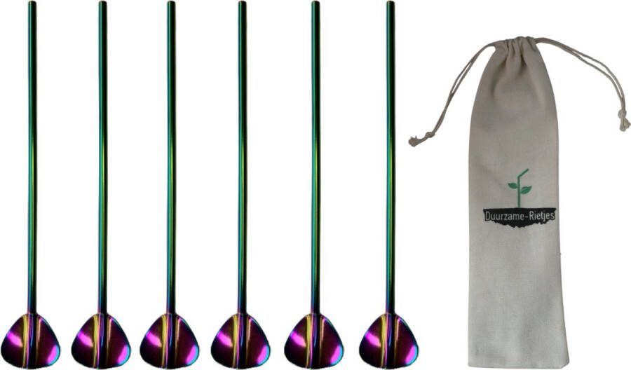 Duurzame-Rietjes RVS Lepelrietjes Regenboog 6 Stuks Lepel Rietjes Lange Lepels 21 5 CM Thee Lepels Longdrink Lepels
