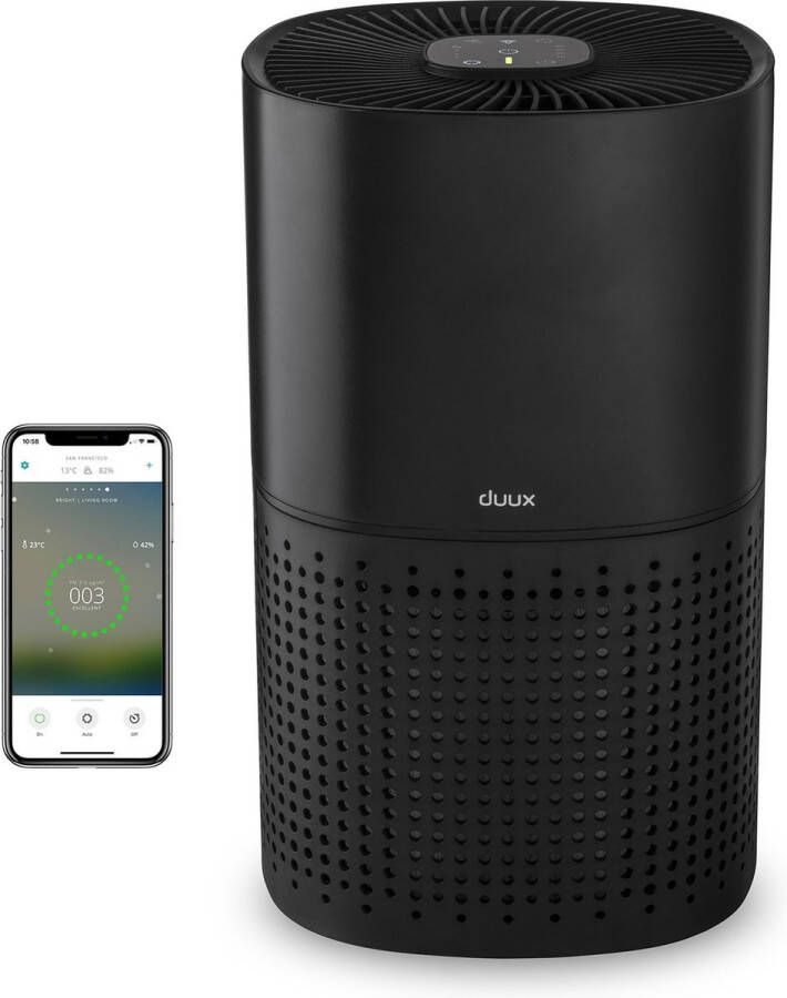 Duux Bright Smart Luchtreiniger Zwart Luchtreiniger met HEPA filter en Ionisator Air purifier met luchtkwaliteitssensor en indicator
