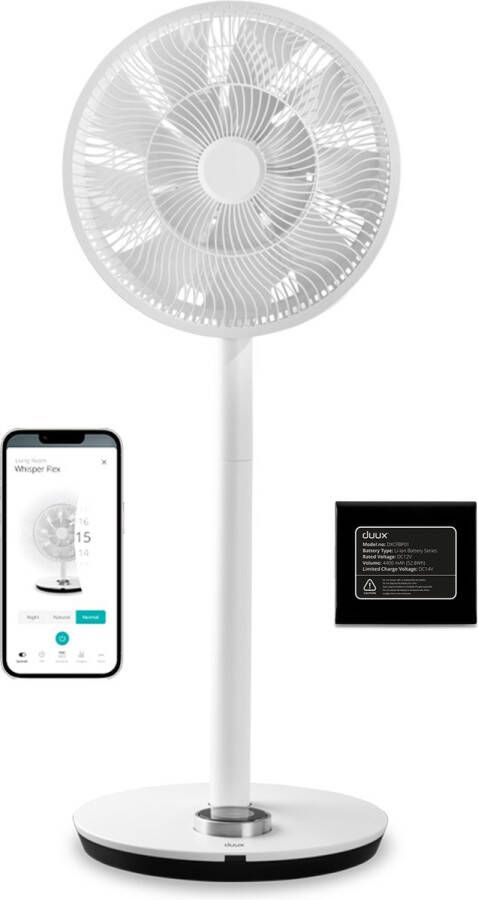 Duux Whisper Flex Smart Statiefventilator met Dock & Accu Staande Ventilator & Tafelventilator Wit
