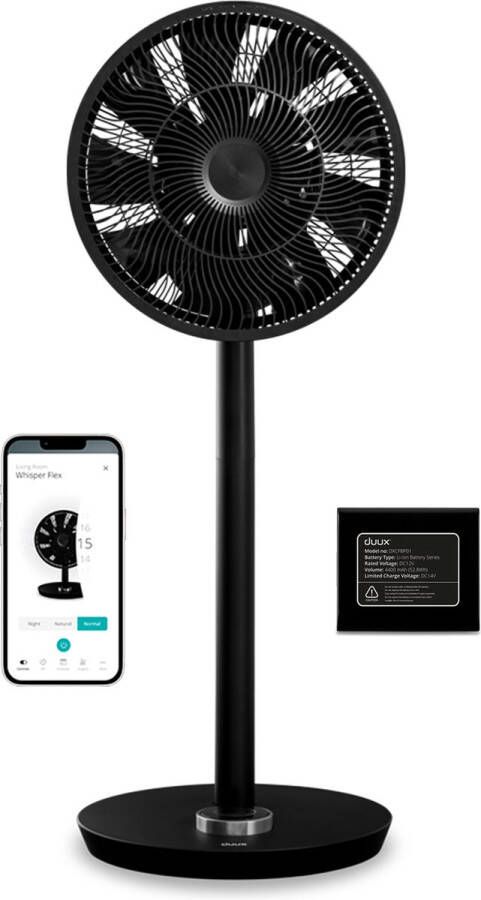 Duux Whisper Flex Smart Statiefventilator met Dock & Accu Staande Ventilator & Tafelventilator Zwart