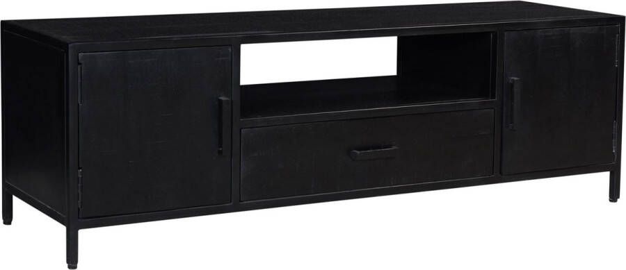 Duverger Black Omerta TV-meubel 160cm mango zwart 2 deuren 1 lade 1 nis stalen frame