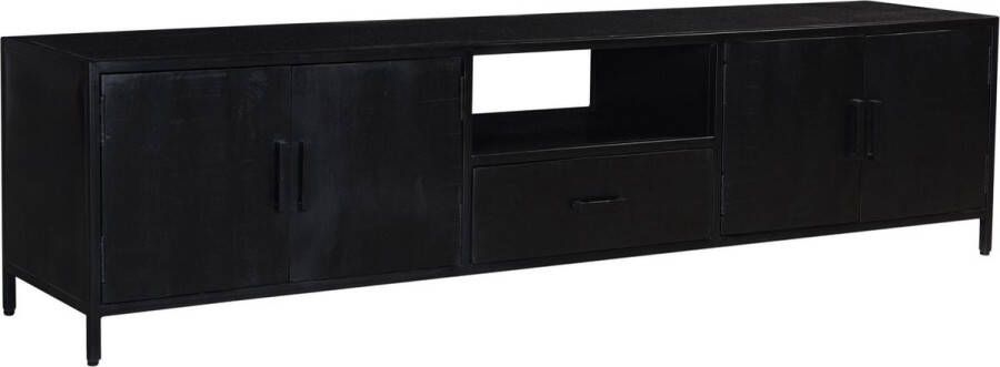 Duverger Black Omerta TV-meubel 220cm mango zwart 4 deuren 1 lade 1 nis stalen frame