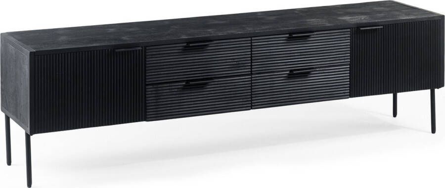 Duverger Black Piano Tv-meubel 175 cm zwart mango 2 deuren 4 lades stalen poten