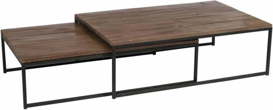 Duverger Industry Salontafel set van 2 rechthoekig hout metalen frame inschuifbaar