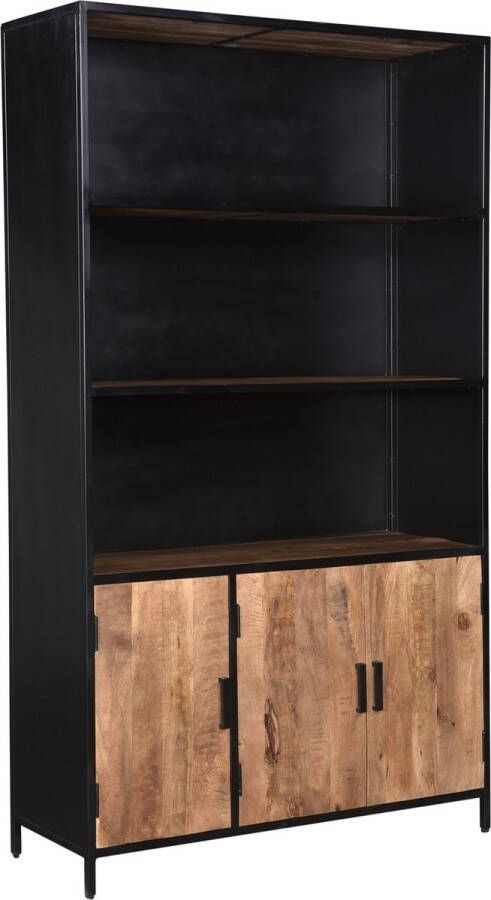 Duverger Omerta Bibliotheek mango naturel 3 deuren 3 leggers stalen frame zwart gecoat