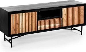 Duverger Viking TV-meubel 140cm acacia naturel 2 deuren 1 lade 1 nis staal zwart