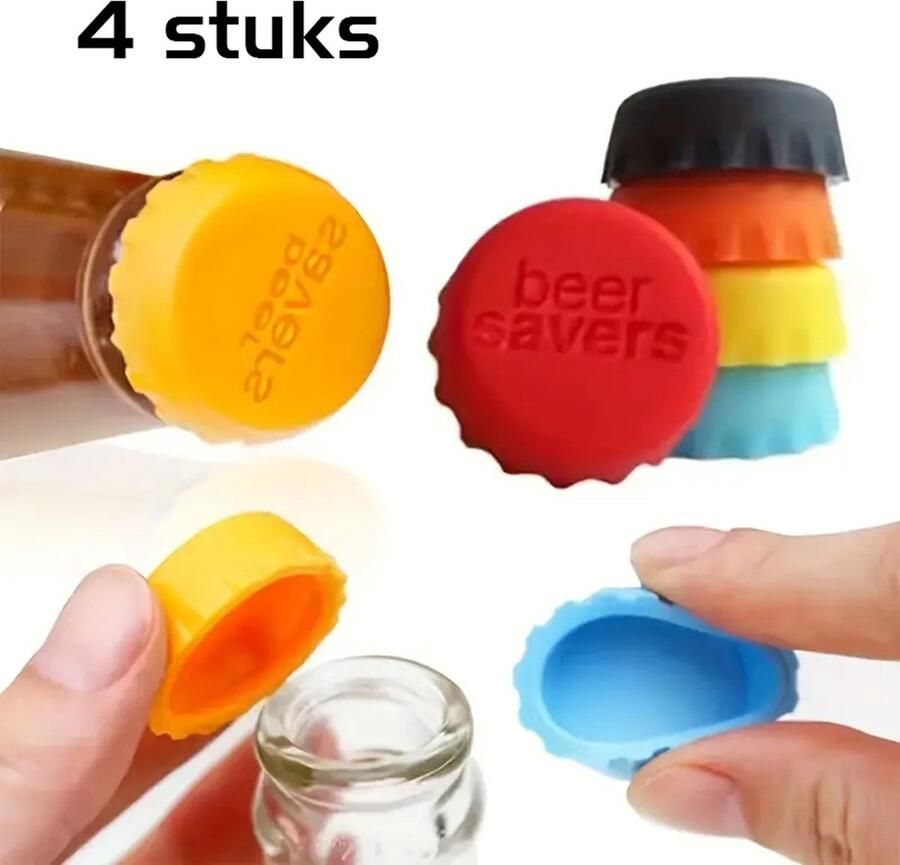 DW4Trading Herbruikbare Siliconen Bierfles Afsluit Dopjes Set van 4 Stuks Flessenstop Beer Savers Kleuren