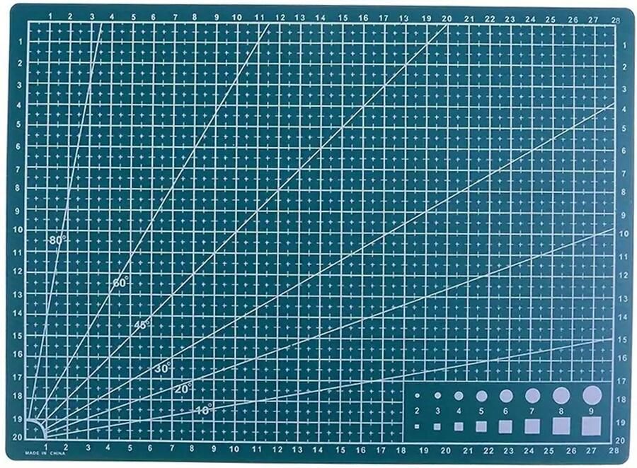 DW4Trading Snijmat 30x22 cm A4 met Raster Ruitpatroon 3 Laags Groen Blauw