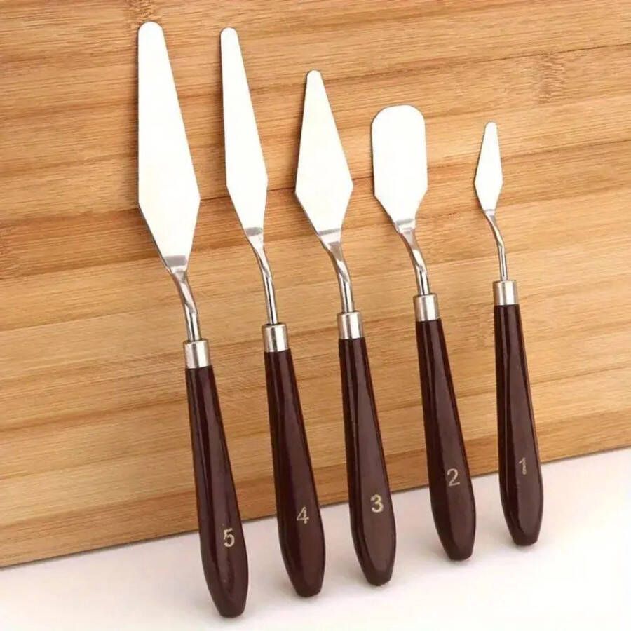 DW4Trading Professionele Olieverf Messen Set van 5 Stuks Acryl Olie -en Waterverf Schilderen Boetseren Verfschrapers Bruin