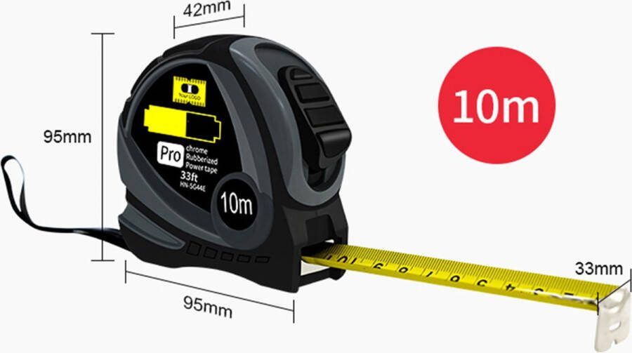 DW4Trading Robuuste Rolmaat 10 Meter mm inch 33 mm Breed