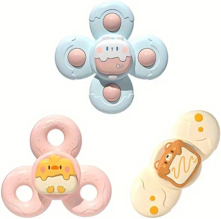 DW4Trading Roterende Fidget Spinner met Zuignapjes Set van 3 Stuks Beertje kuiken hondje Educatief Speelgoed
