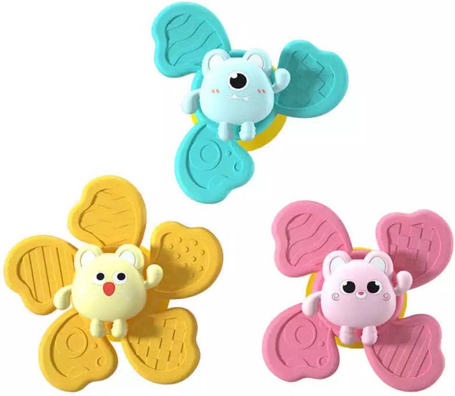 DW4Trading Roterende Fidget Spinner met Zuignapjes Set van 3 Stuks Cartoon Bloem Educatief Speelgoed
