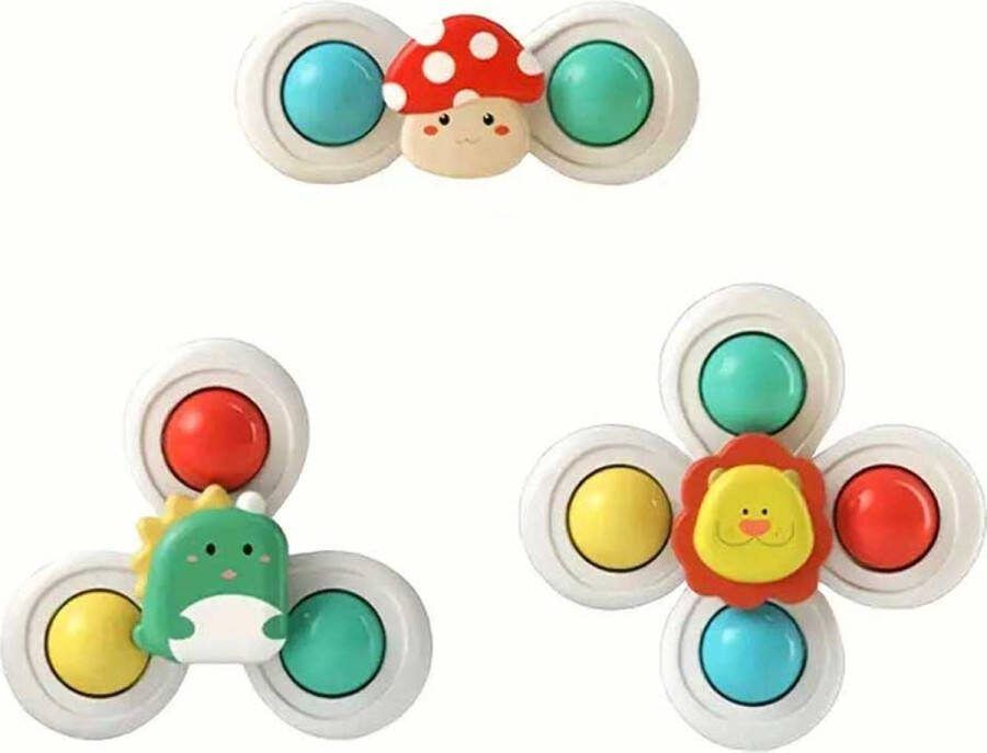 DW4Trading Roterende Fidget Spinner met Zuignapjes Set van 3 Stuks Paddenstoel Leeuw Draak Educatief Speelgoed
