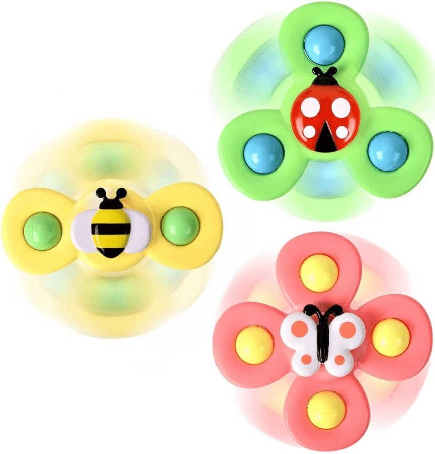 DW4Trading Roterende Fidget Spinner met Zuignapjes Set van 3 Stuks Vlinder Lieveheersbeestje Bij Educatief Speelgoed