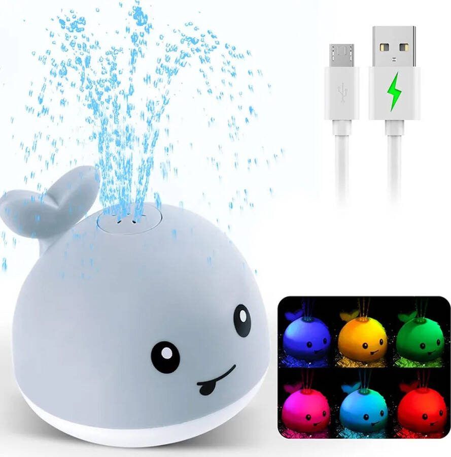 DW4Trading Walvis Badspeeltje Grijs met Led Verlichting Oplaadbaar Geschikt Vanaf 3 Maanden