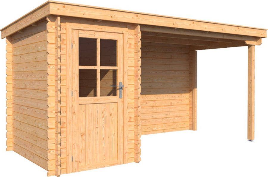 Dwf BlokhuttenOutlet.nl Blokhut met overkapping lessenaar dak 150 x 200 + 300cm