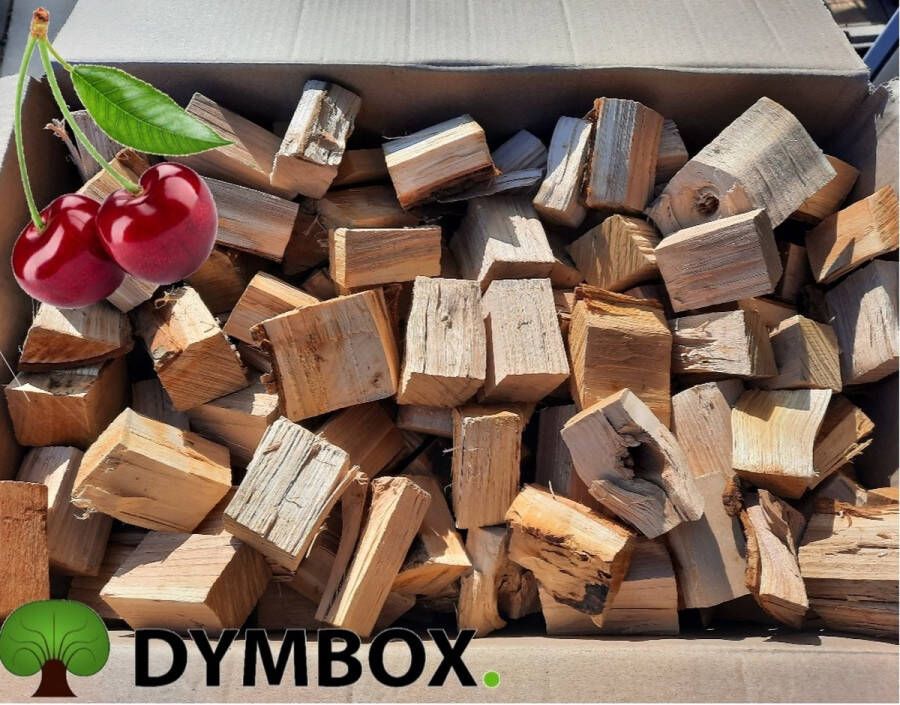 Dymbox 1 5 KG Kersen Chunks Rookhout voor de Kamado BBQ Rookoven 100% Kersen Onbehandeld