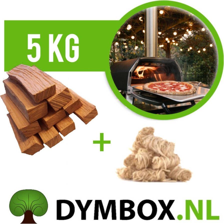 Dymbox 5kg Pizzahout Eik 3x11cm passend multi-fuel model pizzaovens pizza hout Eik incl. aanmaakwokkels o.a. geschikt voor Ooni Karu pizzza oven