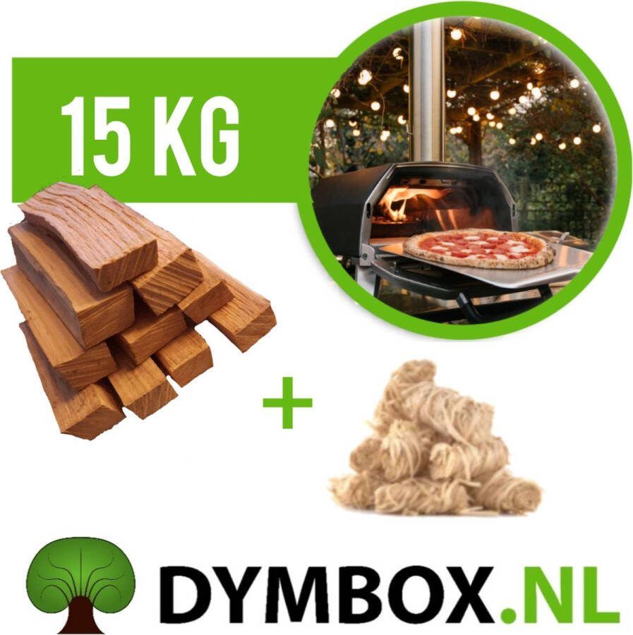 Dymbox Pizzahout Eik 3x11cm passend multi-fuel model pizzaovens 15kilogram pizza hout Eik incl. aanmaakwokkels o.a. geschikt voor Ooni Karu pizza oven