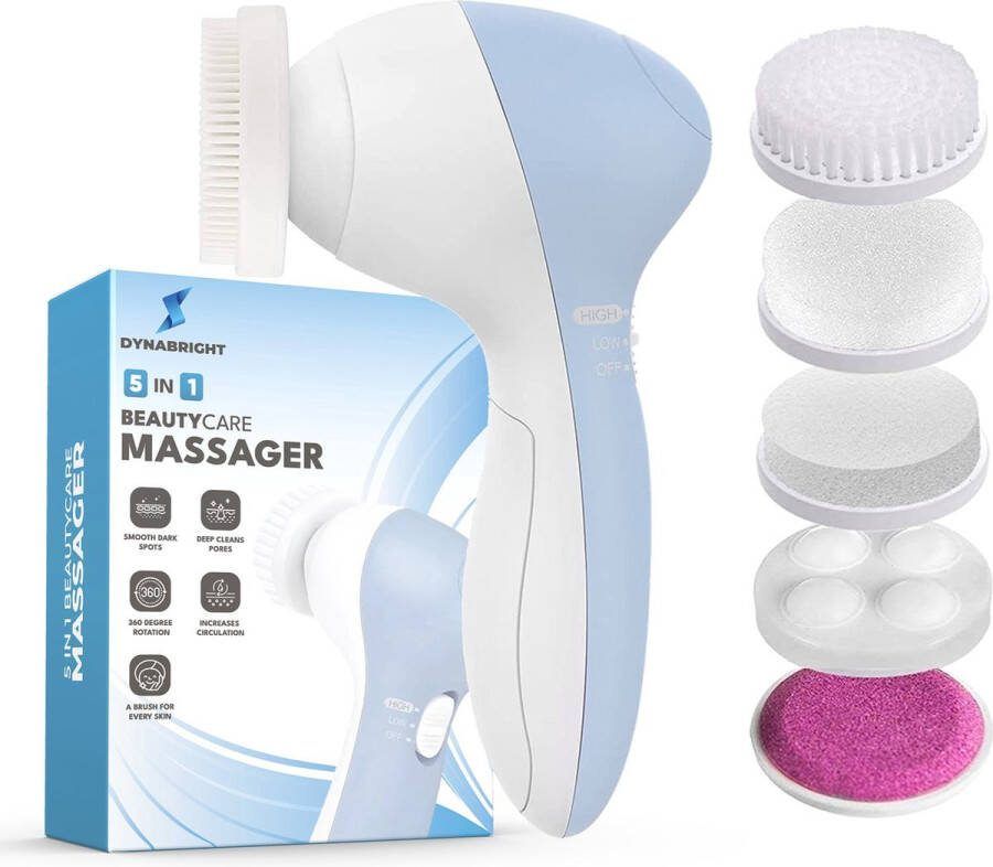 DynaBright 5-in-1 Elektrische Gezichtsreiniger Incl. 5 Borstels Draadloos Face Cleaner Massage Make-up Gezichtsborstel Gezichtsreinigingsborstel Waterdicht