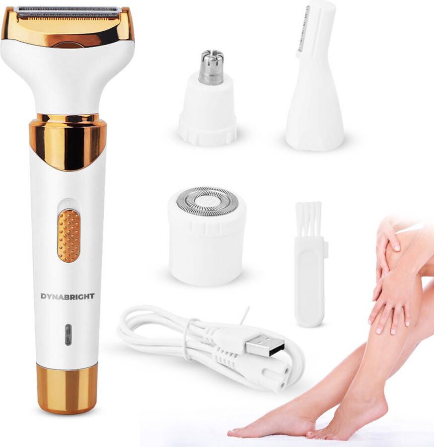 DynaBright Ladyshave Lichaam en Gezicht Scheerapparaat Vrouwen Neustrimmer 4-in-1 Lichaam & Gezicht Incl. Wenkbrauwtrimmer USB Oplaadbaar