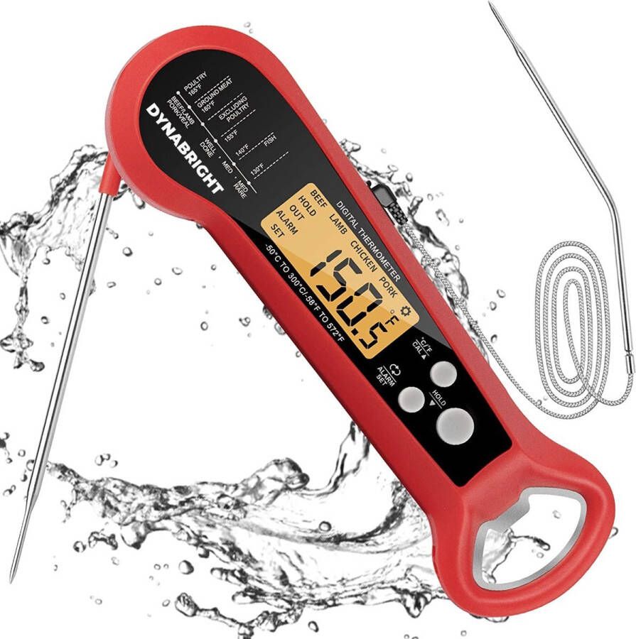 DynaBright Vleesthermometer Incl. Flesopener en Extra Sonde Vaderdag Voedselthermometer BBQ Oventhermometer Digitale Keukenthermometer Draadloos Celsius Fahrenheit