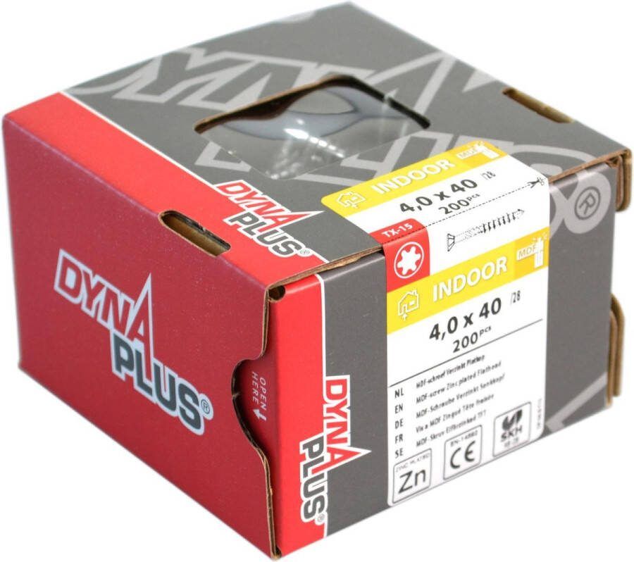 Dynaplus MDF schroeven verzinkt TORX TX-15 platverzonken kop 4 x 60 mm 200 stuks
