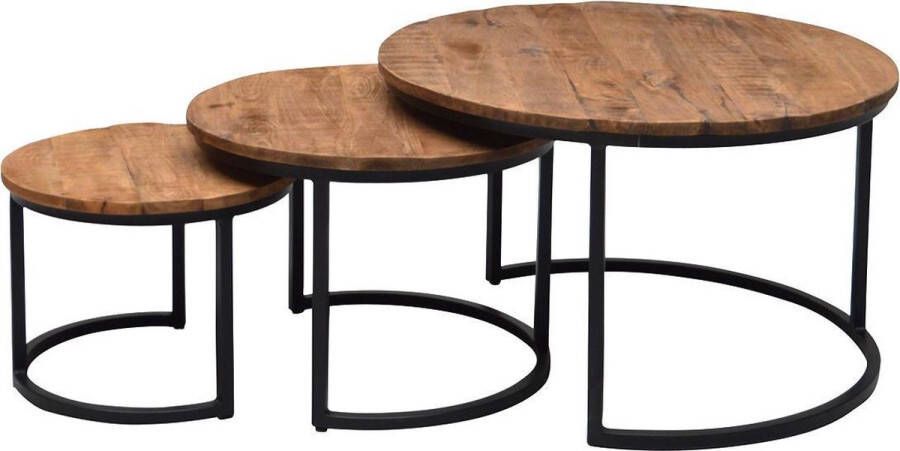 Brix Salontafel 'Jerrel' Set van 3 stuks Mangohout en staal kleur Metaal