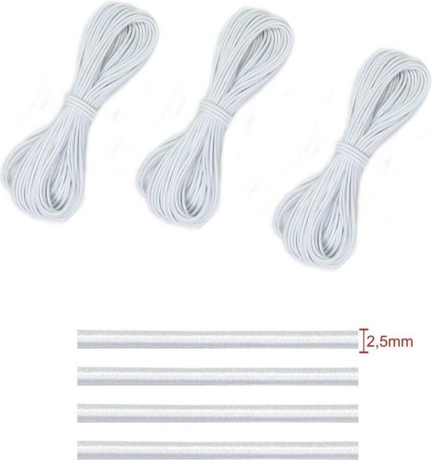 E2N Elastiek koord 2.5mm wit | 10 meter | Elastiek naaien | Elastiek voor het maken van maskers | Elastiek band | Rekkers voor mondkapjes & mondmaskers medisch