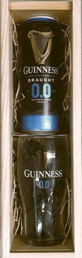 0.0 Guinness Imperial Stout Bierglas + Blik Pint Luxe houten kist