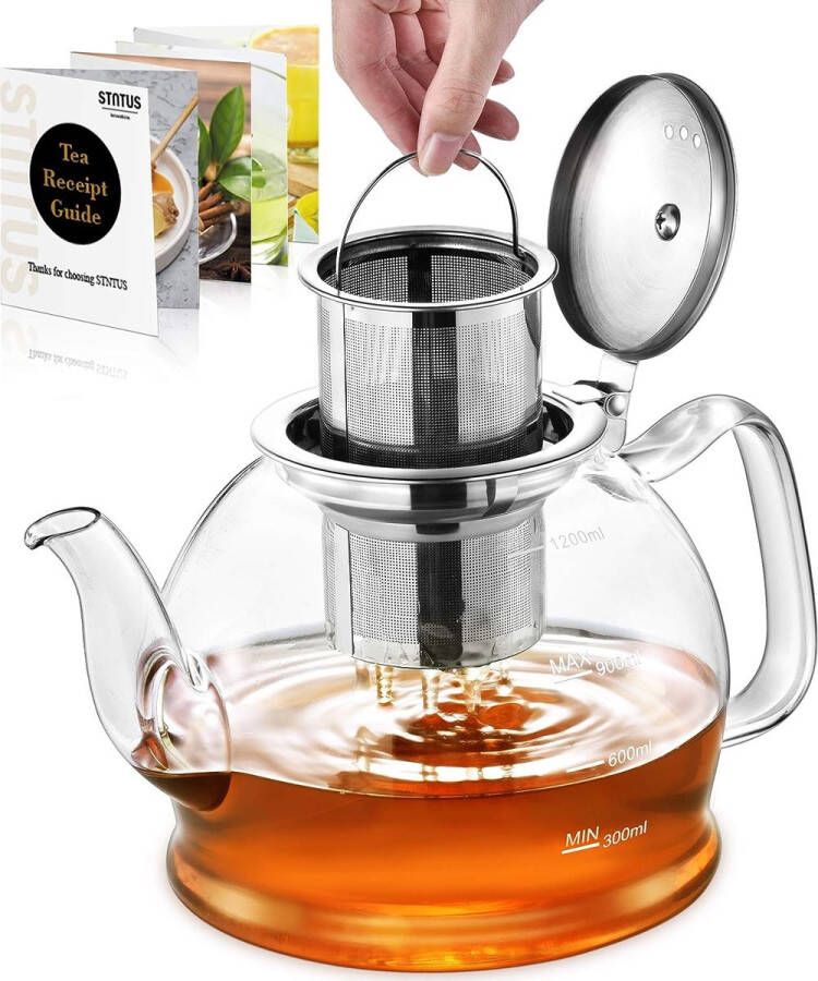 1 2L theepot met zeefinzet theepot met zeef glas met theezeef theepot theemaker hittebestendig borosilicaatglas glazen pot