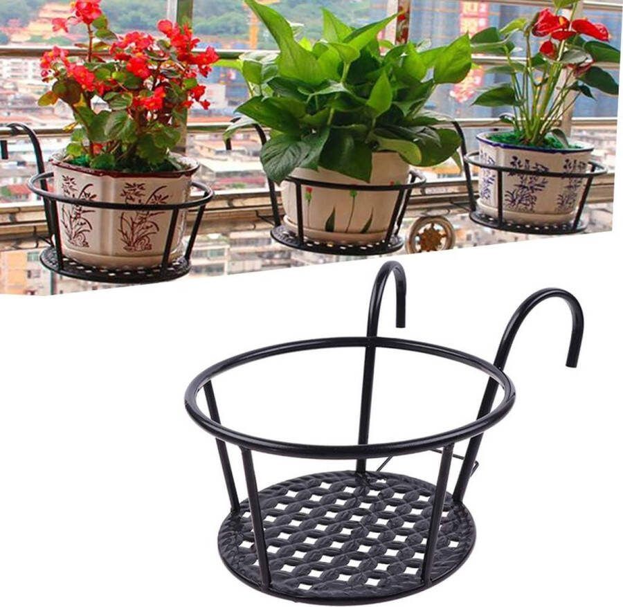 1 bloempot om op te hangen Iron Art hangmanden bloempotten van metaal plantenpot met haken hangmand voor planten afneembaar voor balkon omheiningen of enkele bakstenen muur (zwart)