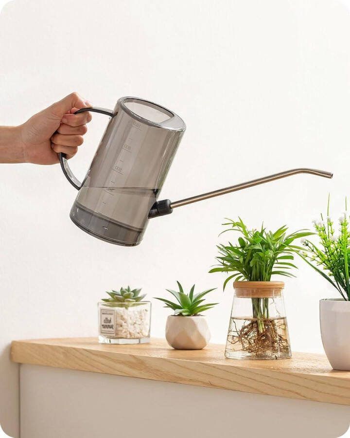 1 liter heldere cilindrische gieter met roestvrijstalen schenktuit tuingereedschap voor kamerplanten bureau planten binnen en buiten