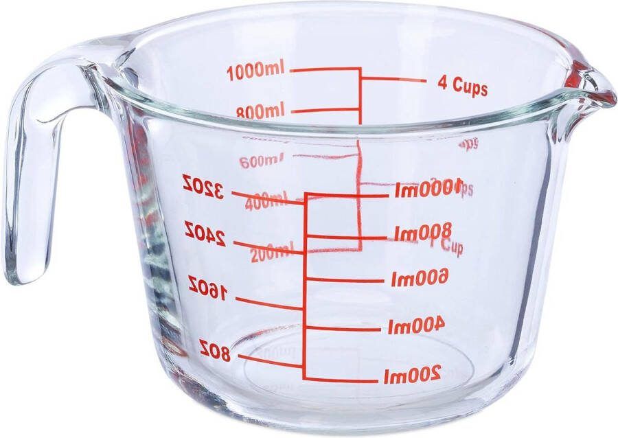 1 liter Maatbeker Hittebestendig Magnetronbestendig Transparant Met Maatstrepen Glas Maatbeker 1 liter
