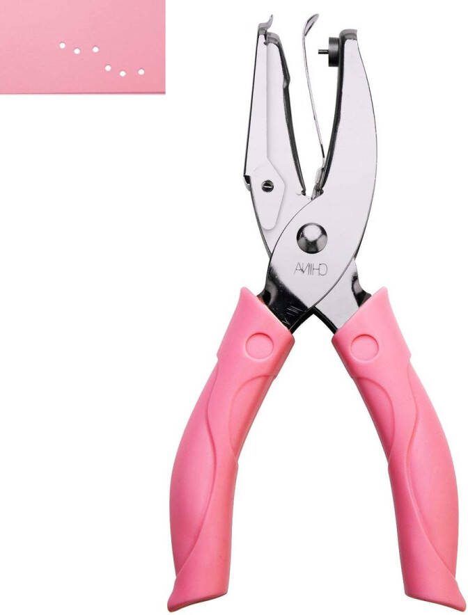 1 mm inch gatdiameter gat-handstans met roze handvat voor knutselpapier kleine cirkel precisiepons Gaatjestang
