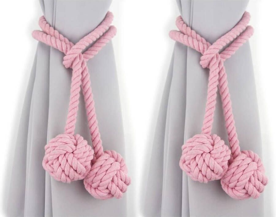 1 paar handgemaakte gordijnstrikken thuisgordijn katoenen clips touw stropdas band Tiebacks kwastjes venster touw dubbele bal (roze)