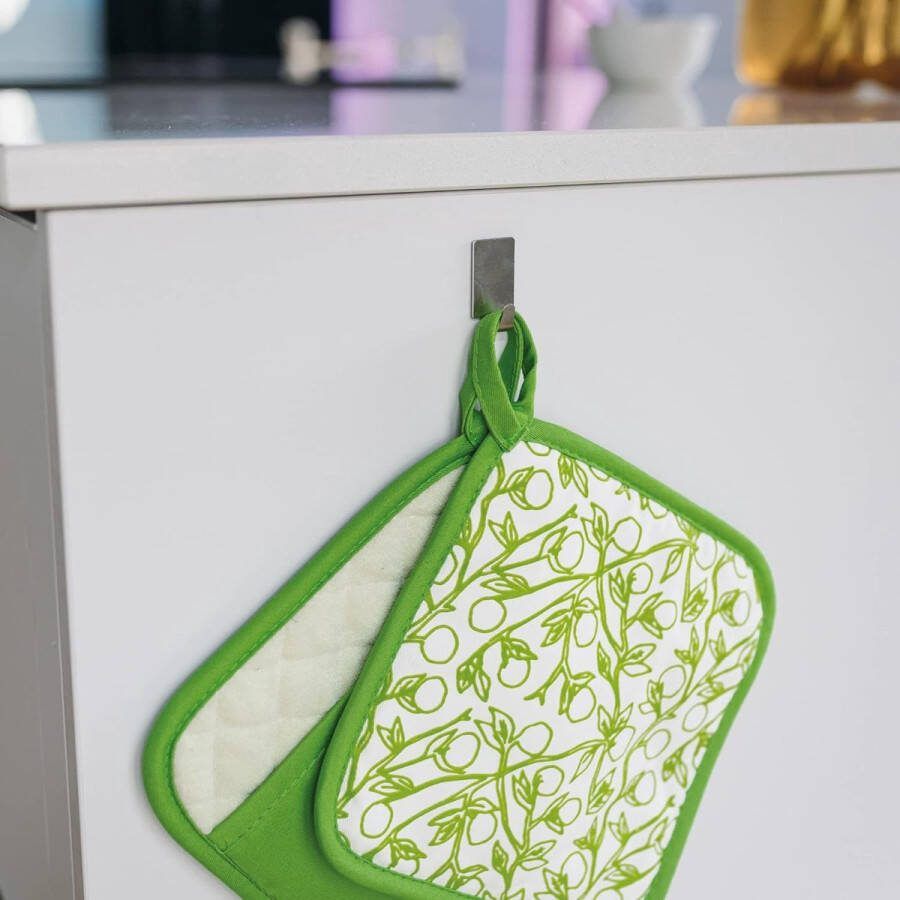 1 paar pannenlappen gemaakt van gerecycled katoen Met gripzakje voor de hand en fleece voering In verschillende kleuren (Grün)