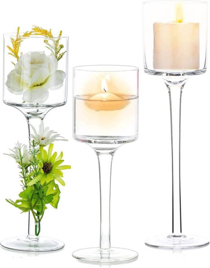 1 set glazen kaarsenhouder voor stompkaarsen en drijvende kaarsen glazen theelichtkaarsenhouder transparante tafelkaarsenhouder voor bruiloftsfeest hartstuk Kerstmis Halloween wooncultuur