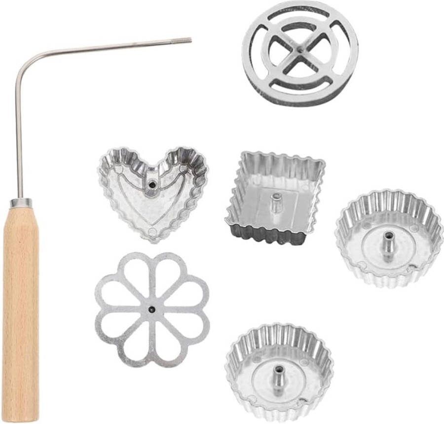 1 Set Rozen Cakevorm Traditionele Deegvorm met Houten Handvat Rozet Wafelijzer Koekjesvormen Wafelijzer Rozetten IJzer Duikvorm Bakvorm voor Wafels Koekjes