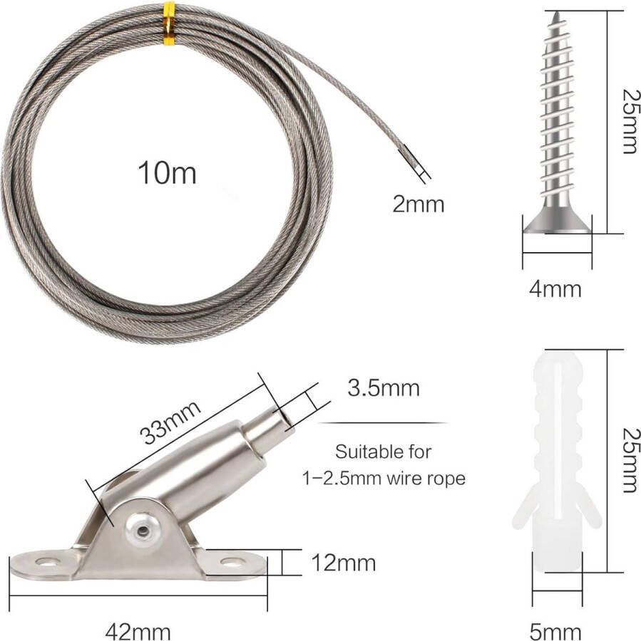 1 set van 10 meter roestvrij stalen staalkabel pvc-gecoate staalkabel instelbaar gordijnkabel lampophanging fotodraad om op te hangen met draadkabel vaste codes schroeven en rubberen stoppen