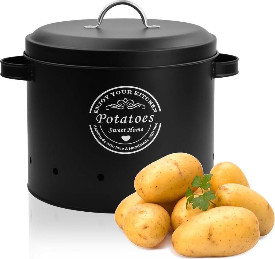 1 stuk aardappel ui knoflook opslag aardappelopslag metalen opbergdozen keuken groente voorraaddoos met deksel (aardappel zwart)