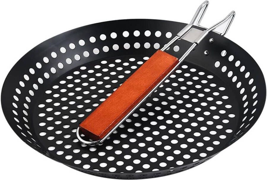 1 stuk grillpan met gat wok voor grill BBQ-grillpan wokpan roestvrij staal