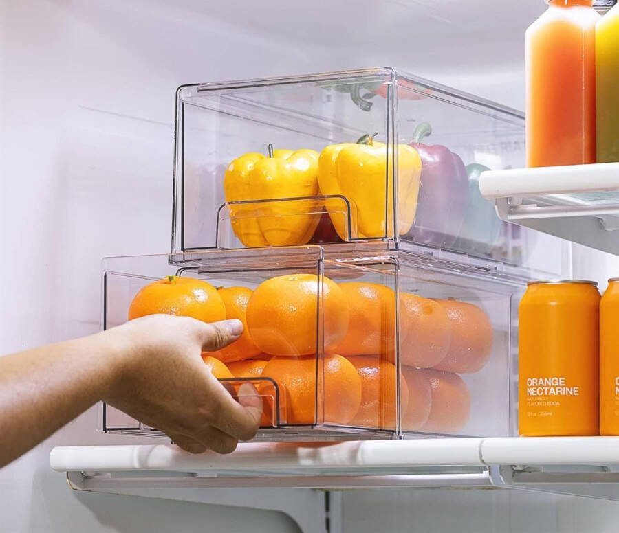 1 stuks grote koelkastorganizer schuifladen helder stapelbaar uittrekbaar voor keukenorganizer lade koelkast vriezer en pantry organizer en -opslag