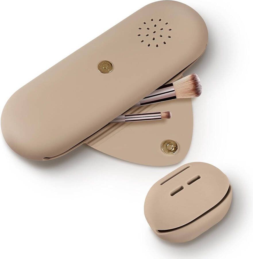 1 stuks make-upkwastenhouder van siliconen met ritssluiting + 1 sponshouder draagbare make-uptas draagbare organizer voor reizen opbergbox voor make-up (kaki)