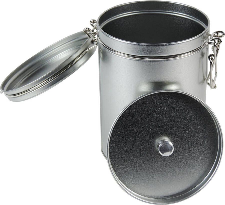 1 x koffieblikje theedoos rond & luchtdicht voor 250 g met beugelsluiting en aromadeksel voorraaddoos van blik (zilver) als metaal kruidenpot & tabaksdoos te gebruiken (10 x 14 5 cm)