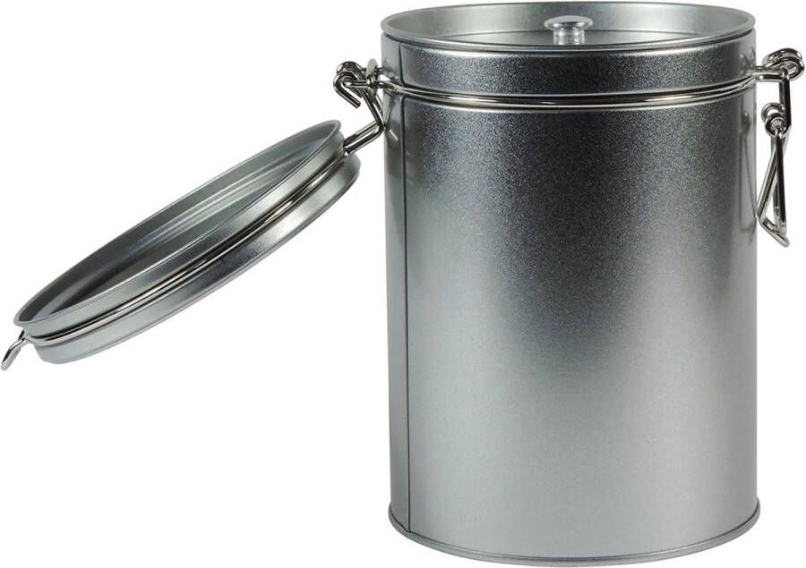 1 x koffieblikje theedoos rond & luchtdicht voor 250 g met beugelsluiting en aromadeksel voorraaddoos van blik (zilver) als metaal kruidenpot & tabaksdoos te gebruiken (10 x 14 5 cm)