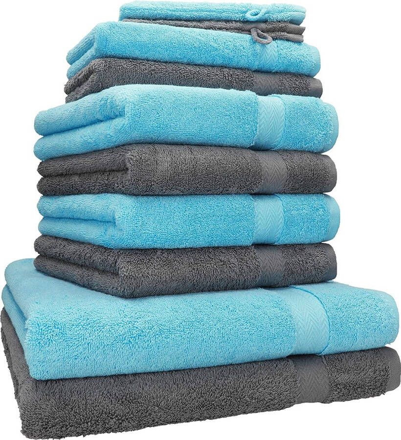 10-delig 2 badhanddoeken 4 handdoeken 2 gastendoeken en 2 washandjes 100% katoen turquoise en antracietgrijs