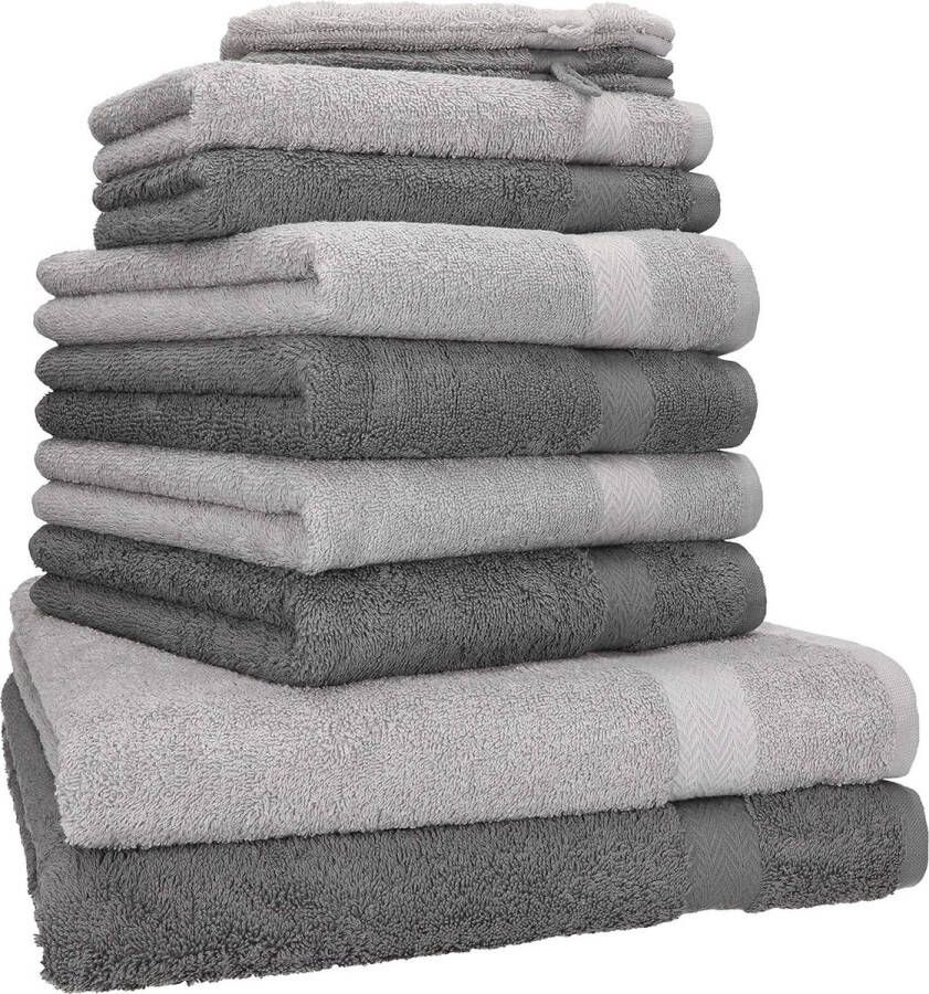 10-delige handdoekenset met 2 douchehanddoeken 4 handdoeken 2 gastendoekjes en 2 washandjes 100% katoen antraciet en zilvergrijs