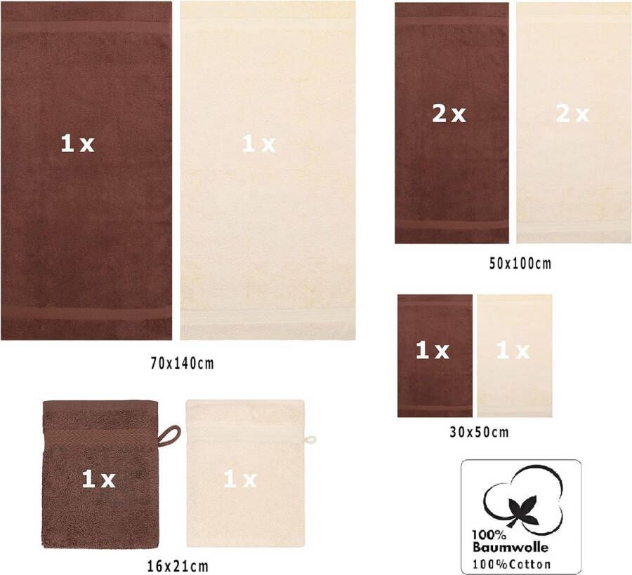 10-delige handdoekenset premium 100% katoen 2 douchehanddoeken 4 handdoeken 2 gastendoekjes 2 washandjes kleur notenbruin & beige