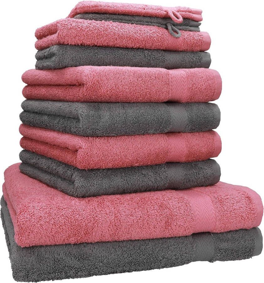 10-delige handdoekenset Premium oudroze & antraciet kwaliteit 470g m² 2 badhanddoeken 70 x 140 cm 4 handdoeken 100 x 50 cm 2 gastendoekjes 30 x 50 cm 2 washandjes